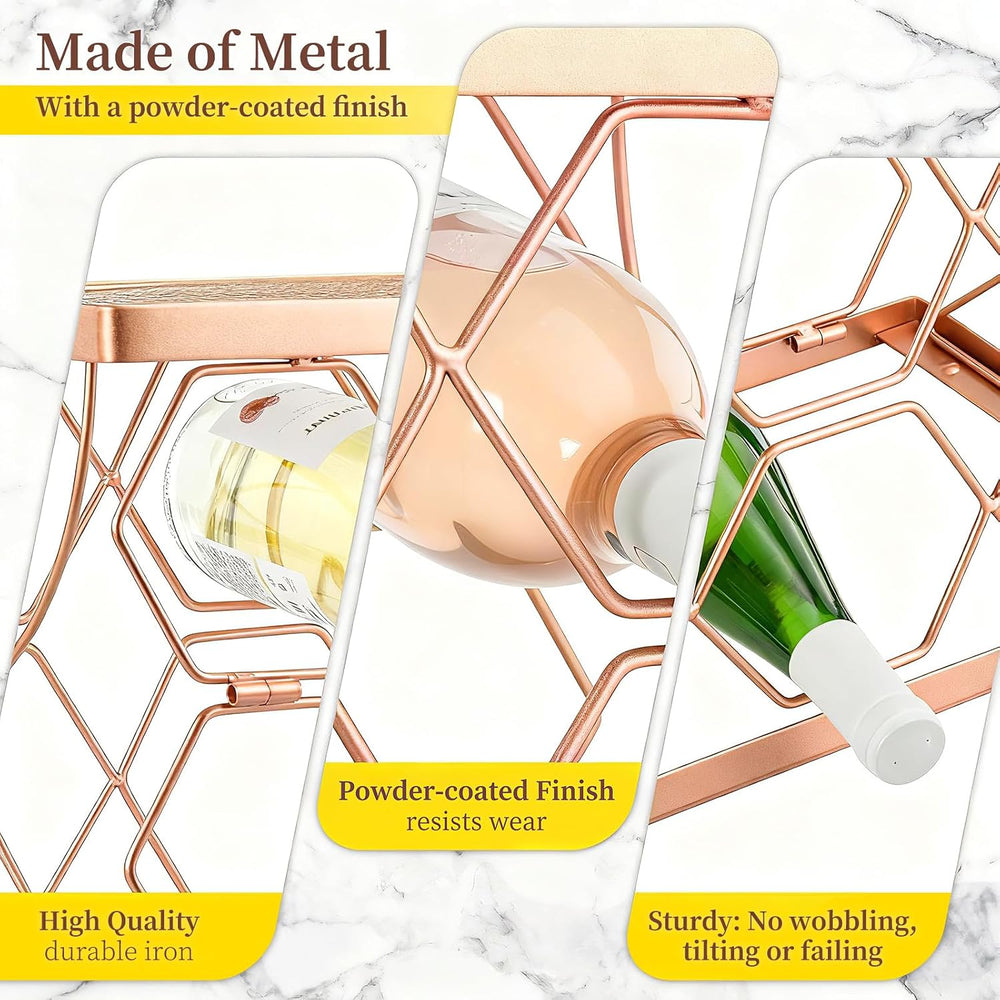 Countertop Wine Rack Organizer - Holds 6 Oversized Bottles & 4 Glasses | ...