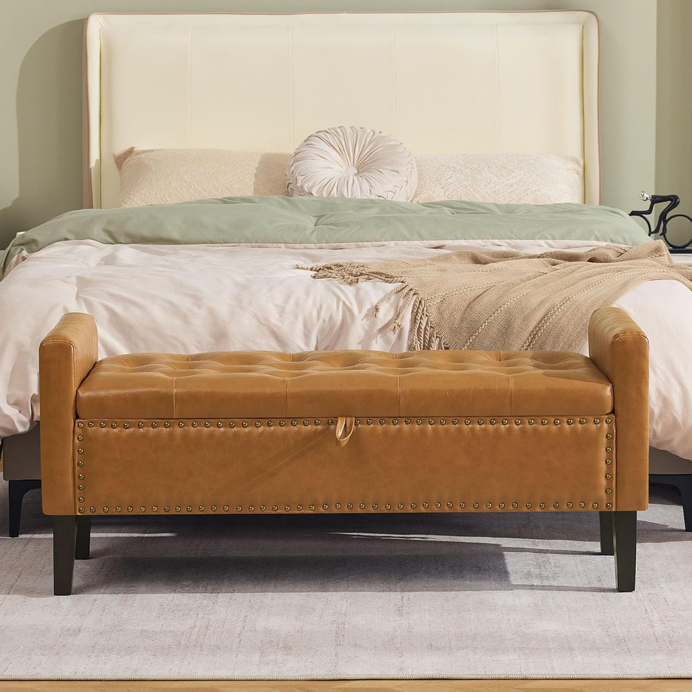 WUTUTUEE 47" Modern Water-Resistant Faux Leather Storage Ottoman Bench w...