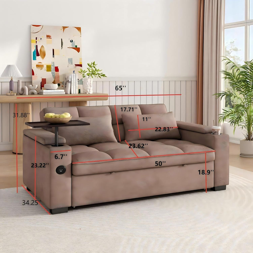 KEIKI 65" 3-in-1 Pull-Out Sofa Bed, Compact Convertible Sleeper Couch wi...