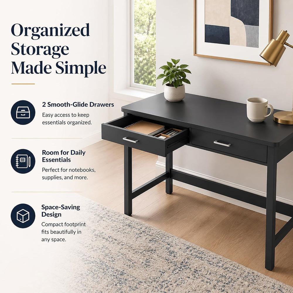 4NM 39.4" Small Desk with Wood Drawers, Home Office Computer Desk with W...