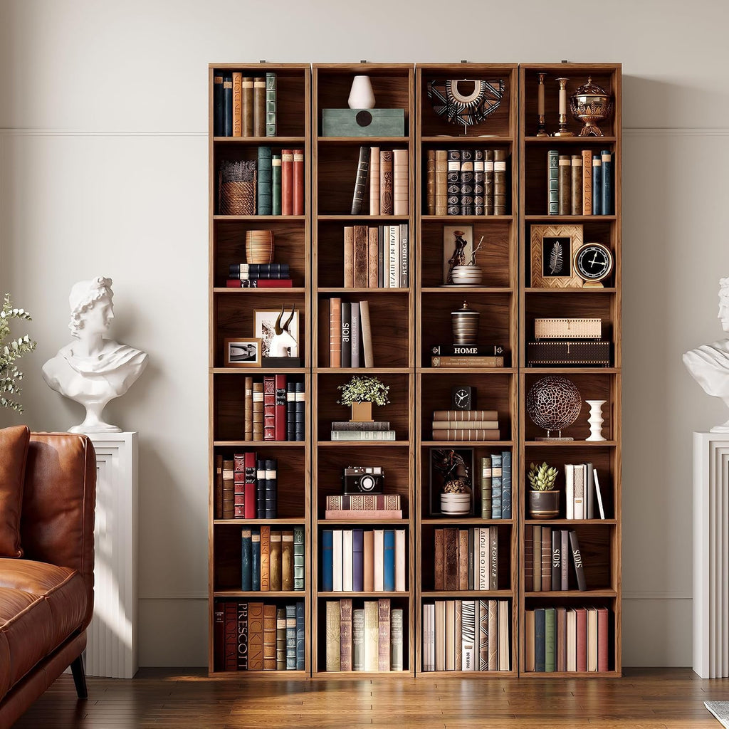 IRONCK Tall Narrow Bookshelf 8 Tiers 71in Set of 2, Compact Corner Bookcase | 4 Adjustable Shelves. Compact Corner-fit Design for Living Room, Office or Bedroom. Each Shelf Supports 28 lbs. Easy Setup.