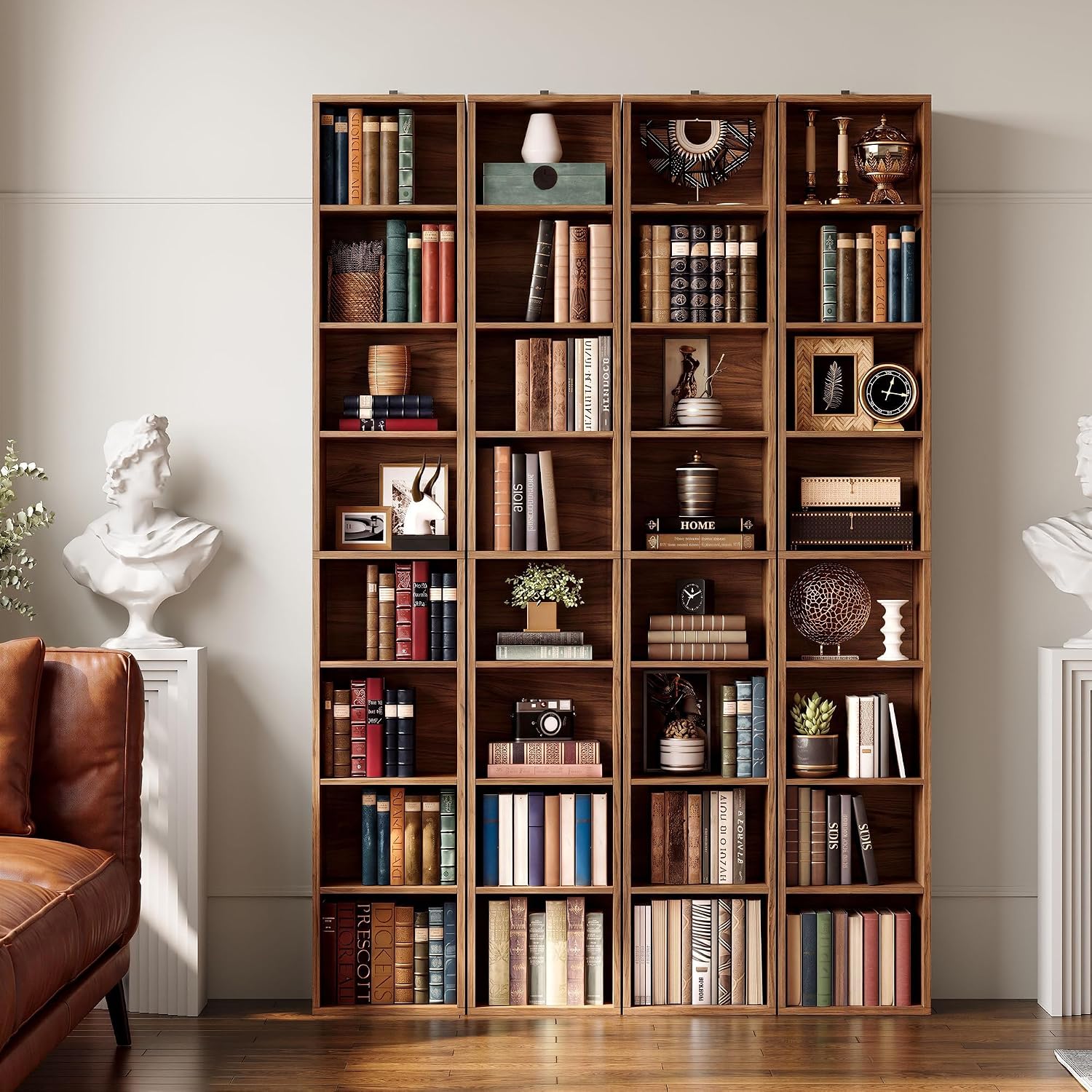 IRONCK Tall Narrow Bookshelf 8 Tiers 71in Set of 2, Compact Corner Bookcase | 4 Adjustable Shelves. Compact Corner-fit Design for Living Room, Office or Bedroom. Each Shelf Supports 28 lbs. Easy Setup.