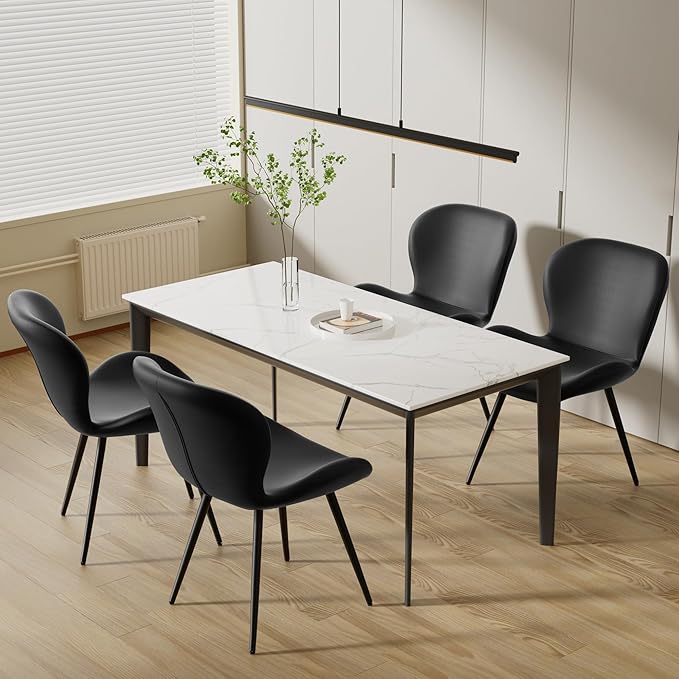 Nalupatio Dining Chairs Set of 4, Modern Dining Room Chairs Comfy Backrest Thick Upholstered Kitchen Chairs 19IN Height with Metal Legs Black（Pu Leather）