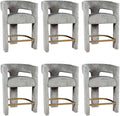 Jofran Upholstered Counter Stool with Arms – Versatile Barstools – Stylish Seating for Kitchen Dining Room or Home Bar, Grey, Set of 6