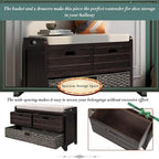 Merax Farmhouse Wood Shoe Bench with Storage and Seat Cushion for Entryway Hallway Front Door Espresso