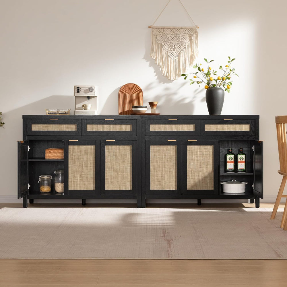 SICOTAS Rattan Sideboard Buffet Cabinet with Storage, Boho Credenza Accent Ca...