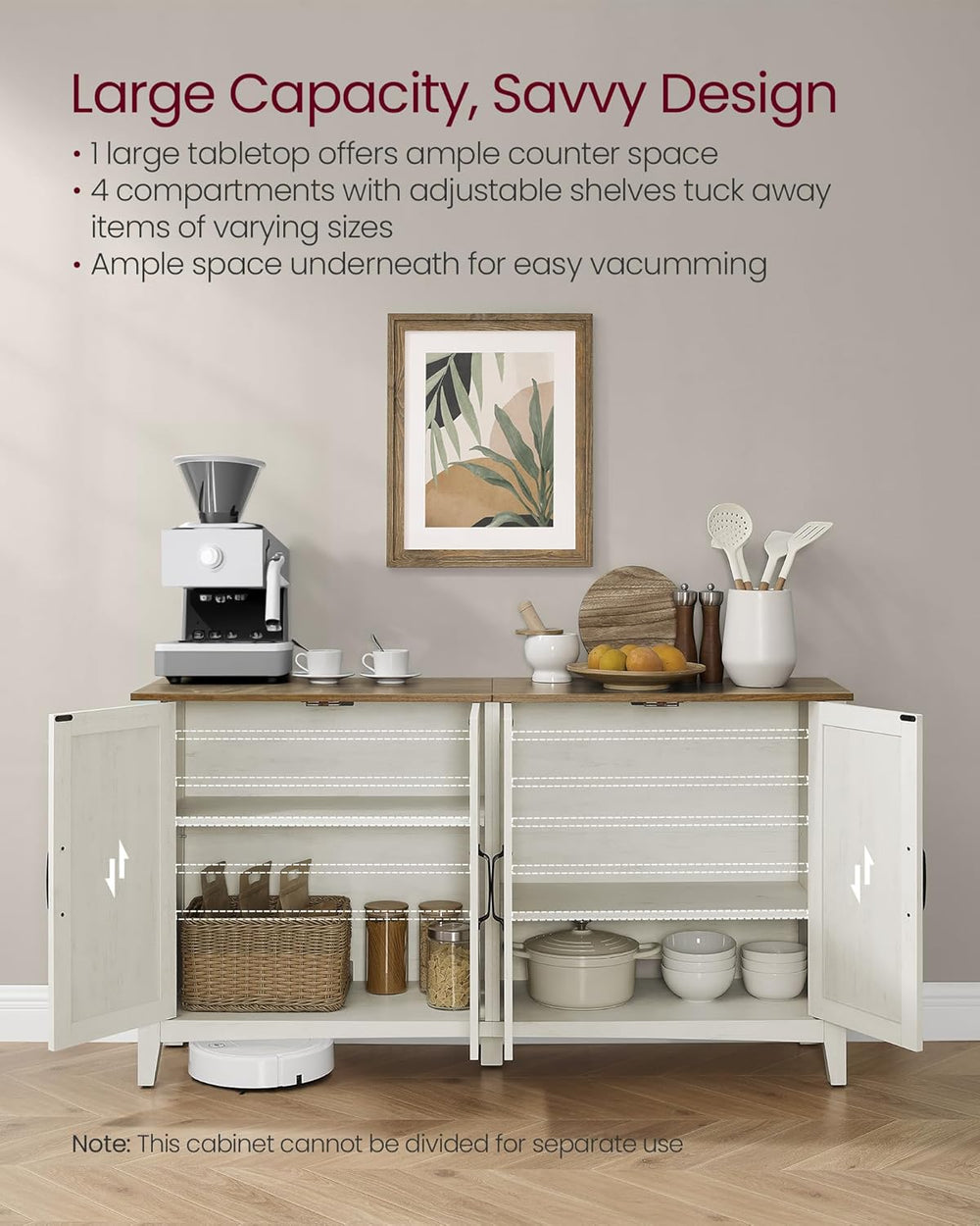 VASAGLE Buffet Cabinet, Coffee Bar, Adjustable Shelf | Sideboard Storage with...