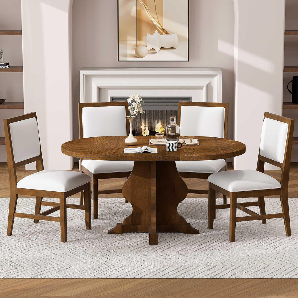 Harper & Bright Designs Farmhouse 5-Piece Dining Table Set with 4 Upholst...