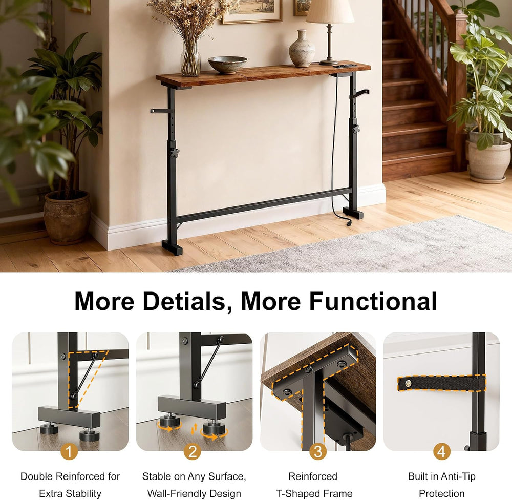 39.4" Sofa Table Behind Couch Table with Adjustable Height & Power O...