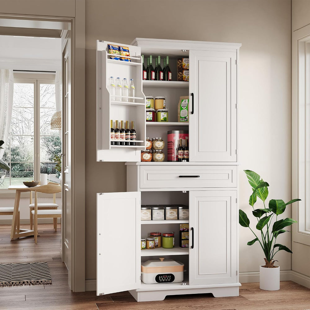 72in Tall Cabinet with Drawer, 6 Doors and Adjustable Shelves, Large Kitchen ...