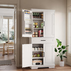 72in Tall Cabinet with Drawer, 6 Doors and Adjustable Shelves, Large Kitchen Pantry Storage Cabinet for Dining Room, Living Room, White