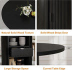 IDEALHOUSE 47" Round Dining Table for 4-6, Modern Farmhouse Kitchen Table | Wooden Accent Furniture with 2-Layer Storage Shelf & Drawer, Circle Dining Tables with Fluted Pedestal Base, Black