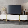 Ball & Cast Luxury Fluted TV Stand with Storage Cabinets for TVs up to 80", Modern Entertainment Center w/2 Drawers & Golden Wood Grain Leg, Media Console for Living Room,Bedroom,White