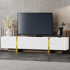 Ball & Cast Luxury Fluted TV Stand with Storage Cabinets for TVs up to 80", Modern Entertainment Center w/2 Drawers & Golden Wood Grain Leg, Media Console for Living Room,Bedroom,White