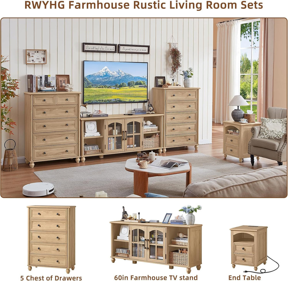 RWYHG Farmhouse TV Stand for 60 in TV, Entertainment Center for Living Room |...
