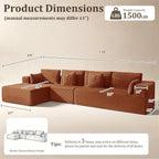 138" Oversized Boneless Couch for Living Room, Modular Sectional Couches L Shaped Cloud Couch with Deep Seat No Assembly Required, (Deep Orange, 3 Seater + Left Facing Chaise)