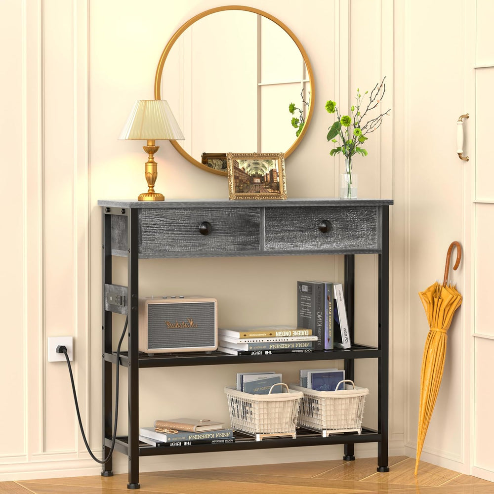 32" Narrow Console/Entryway Table with Storage & 2 Drawers & Out...