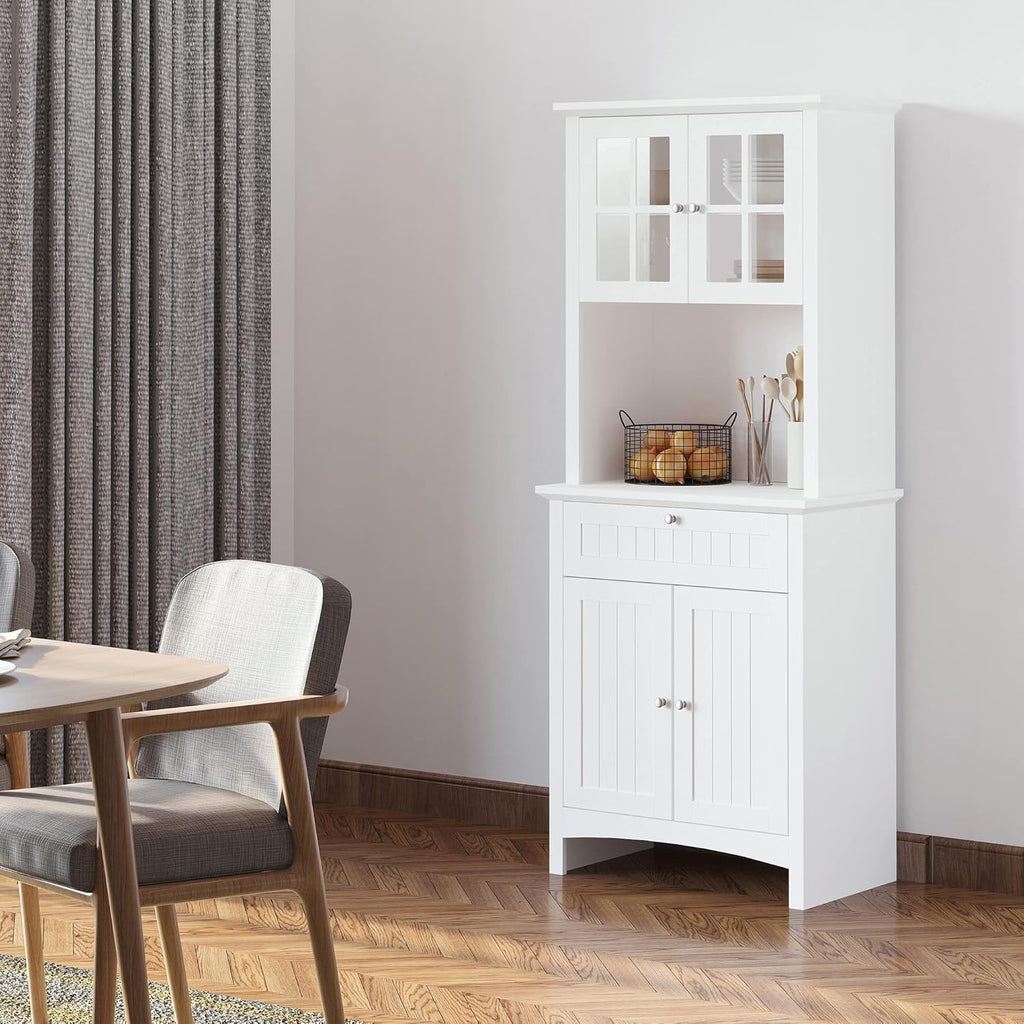 27" D*15.8" W*64.5" H Freestanding Kitchen Pantry with Drawer, 3 Shelves, Top French Door & Lower Double Door, Rectangular Storage Cabinet, Modern, for Living Room, Dining Room, White