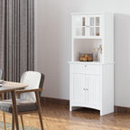 27" D*15.8" W*64.5" H Freestanding Kitchen Pantry with Drawer, 3 Shelves, Top French Door & Lower Double Door, Rectangular Storage Cabinet, Modern, for Living Room, Dining Room, White