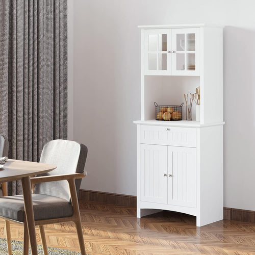 27" D*15.8" W*64.5" H Freestanding Kitchen Pantry with Drawer, 3 Shelves, Top French Door & Lower Double Door, Rectangular Storage Cabinet, Modern, for Living Room, Dining Room, White