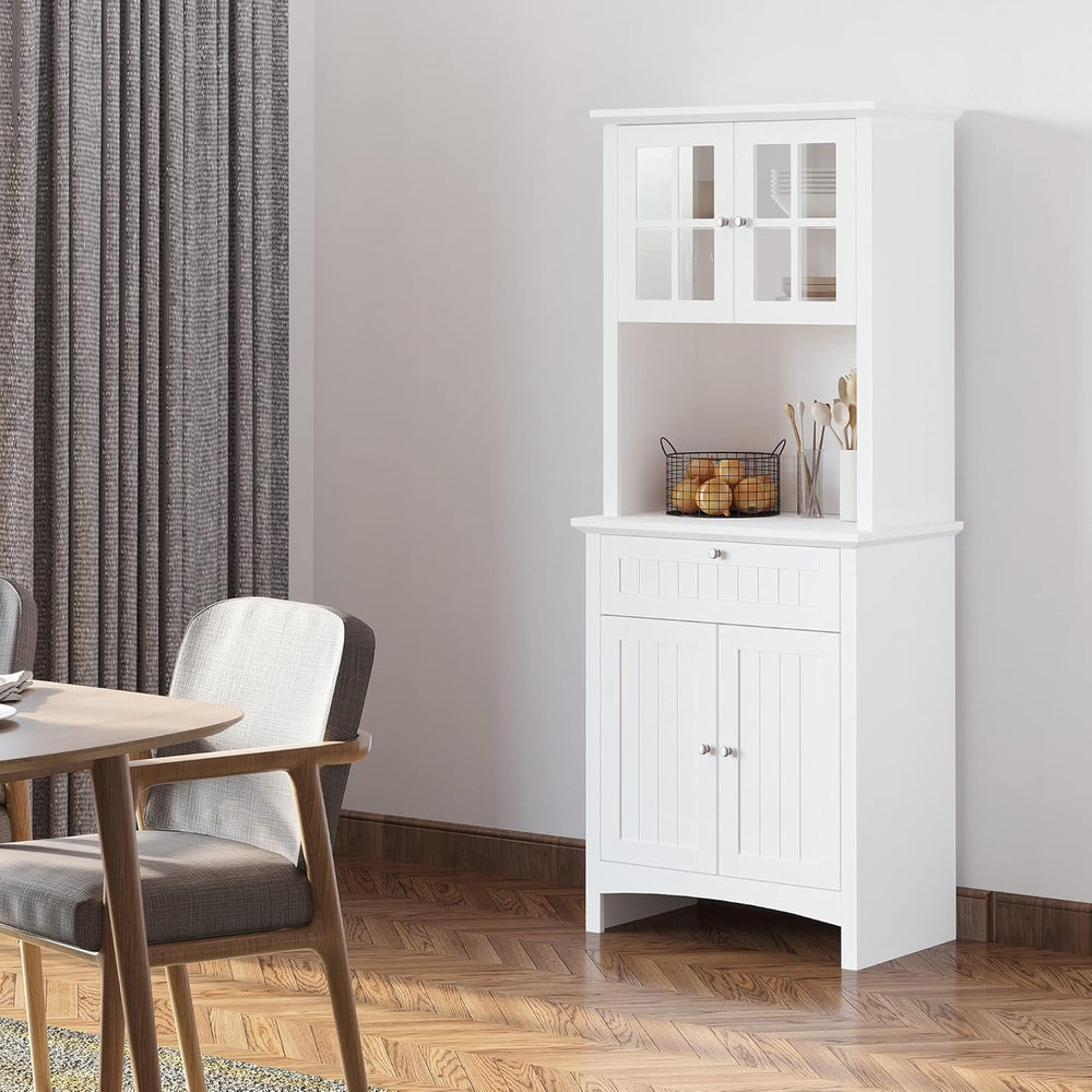 Elegant Buffet, Kitchen Pantry Storage Cabinet with Framed Glass Door Drawer ...