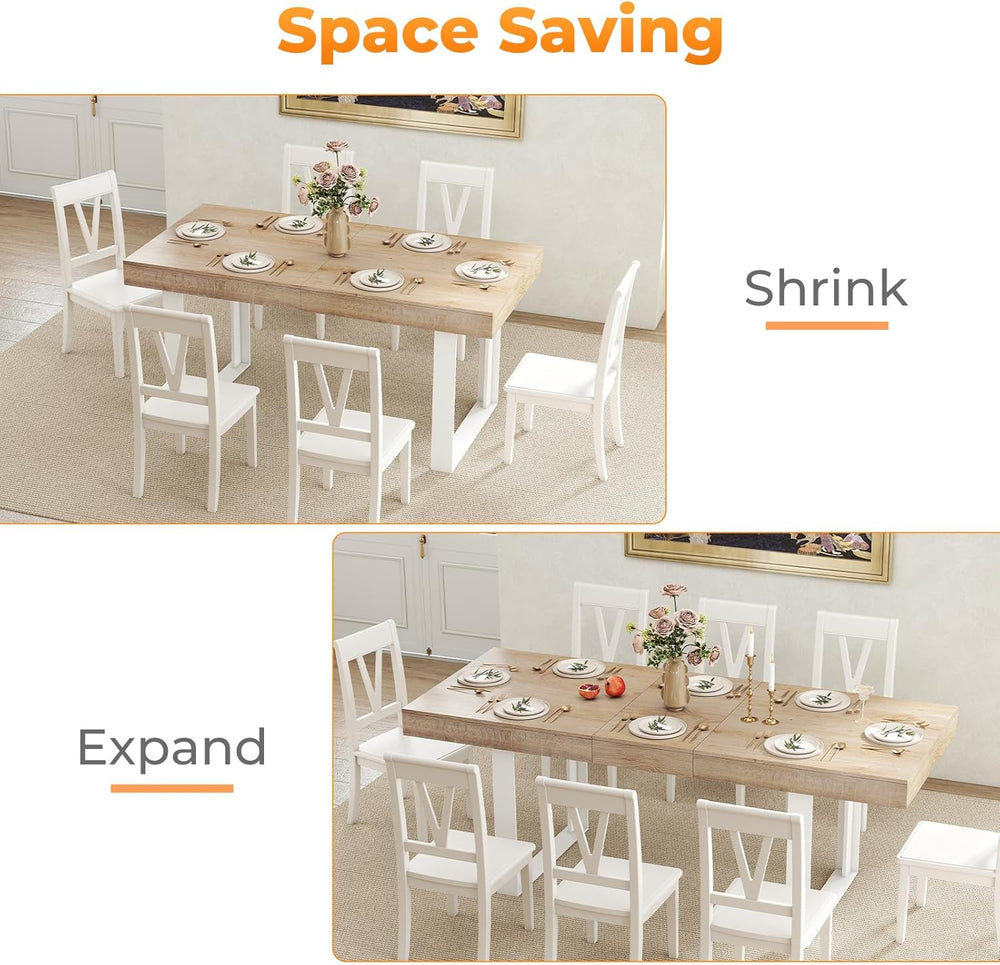 Zevemomo 63"-78.7" Expandable Dining Table, 6-10 Extendable Dining ...