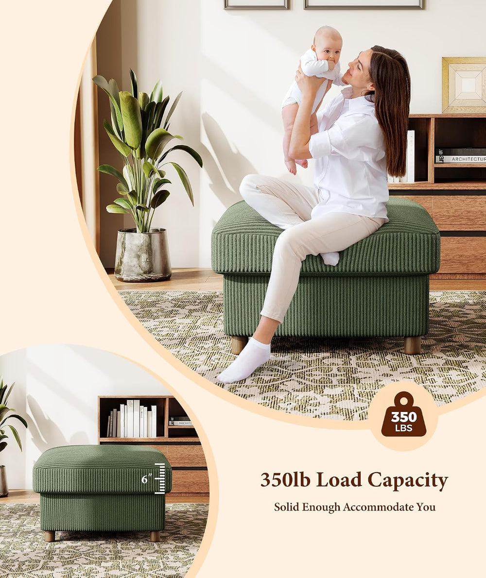 Kidirect Corduroy Ottoman with Storage, 25" Oversize Ottomans, Tool-Free...