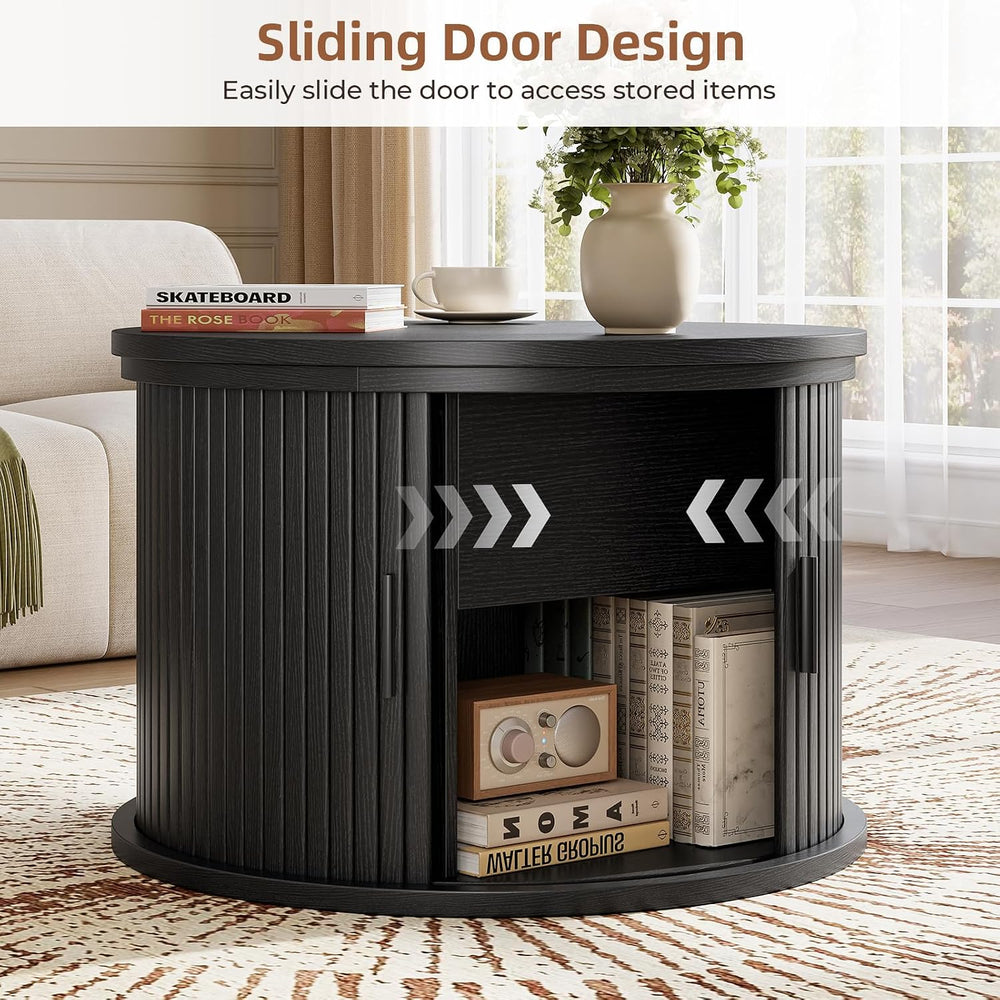 Round Lift Top Coffee Table, 23.6" Fluted Drum Coffee Table with Large H...