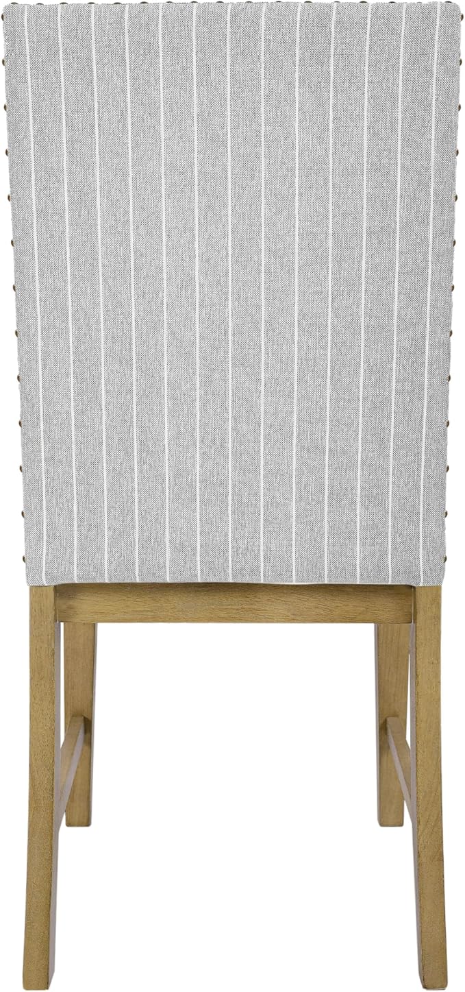 HomePop Upholstered Wood Apron Dining Chair - Light Gray Stripe (Set of 2)