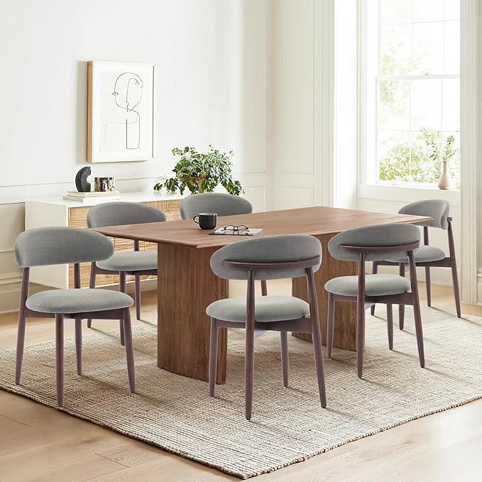 COLAMY Wooden Dining Room Chairs Set of 6, Modern Upholstered Fabric Dining Chairs, Farmhouse Kitchen Chair with Foot Pegs, Green