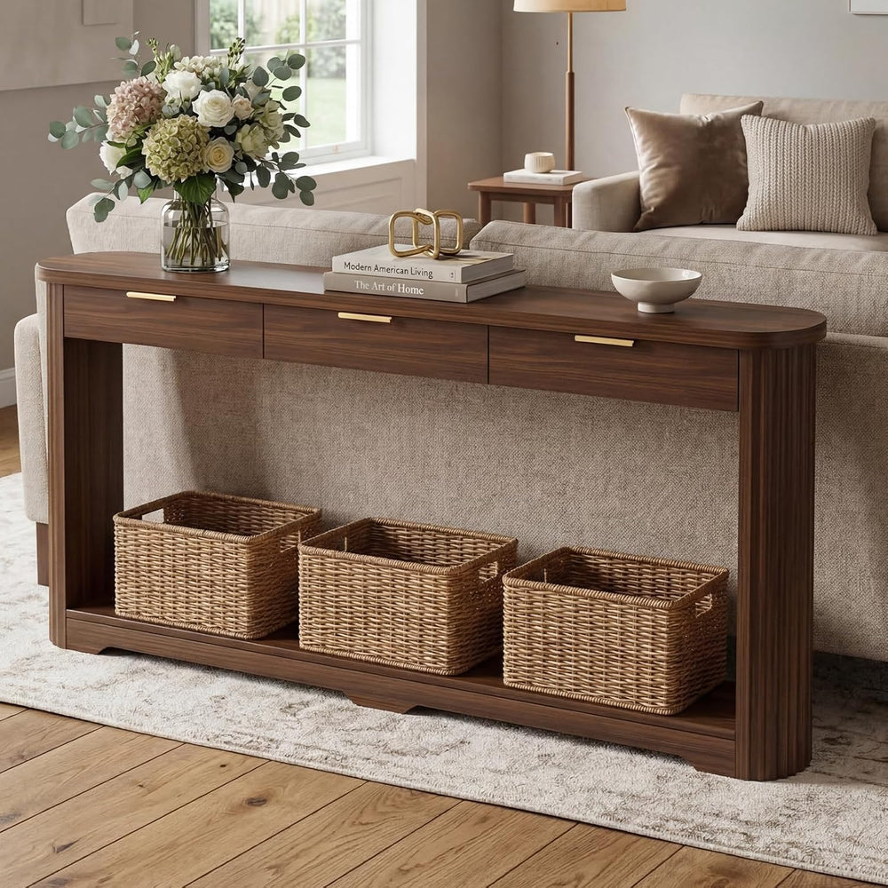 70'' Long Console Table with 3 Drawers, Fluted Entrytable Table with ...