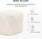 Anji Mountain Pouf Ottoman Foot Rest, Handmade Ottoman Pouf, Comfortable Foot Stool, Decorative Floor Seating for Living Room Decor, Bedroom & Home Décor Accent - Ivory