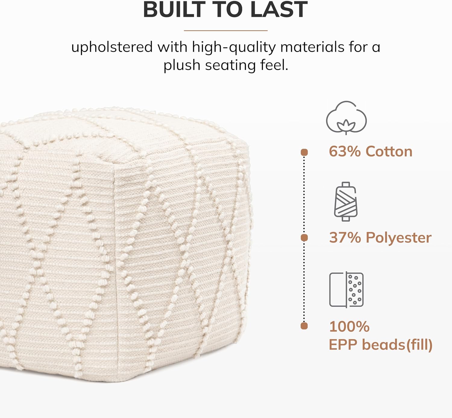 Anji Mountain Pouf Ottoman Foot Rest, Handmade Ottoman Pouf, Comfortable Foot Stool, Decorative Floor Seating for Living Room Decor, Bedroom & Home Décor Accent - Ivory