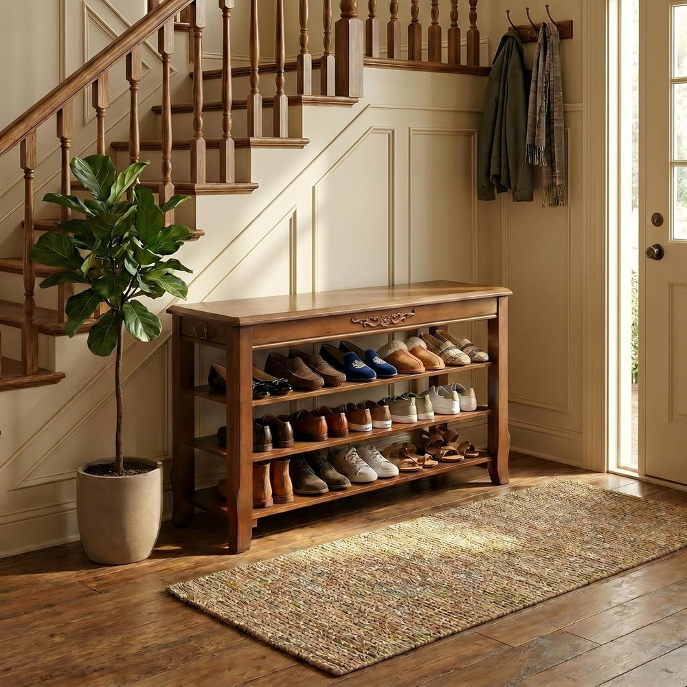 Shoe Rack Bench with Lift-Top Storage,3-Tier Shoe Storage Bench with Wooden S...