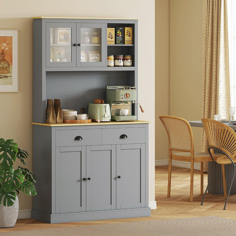 71-inch Height Kitchen Pantry, freestanding with Reversible Adjustable Shelve...