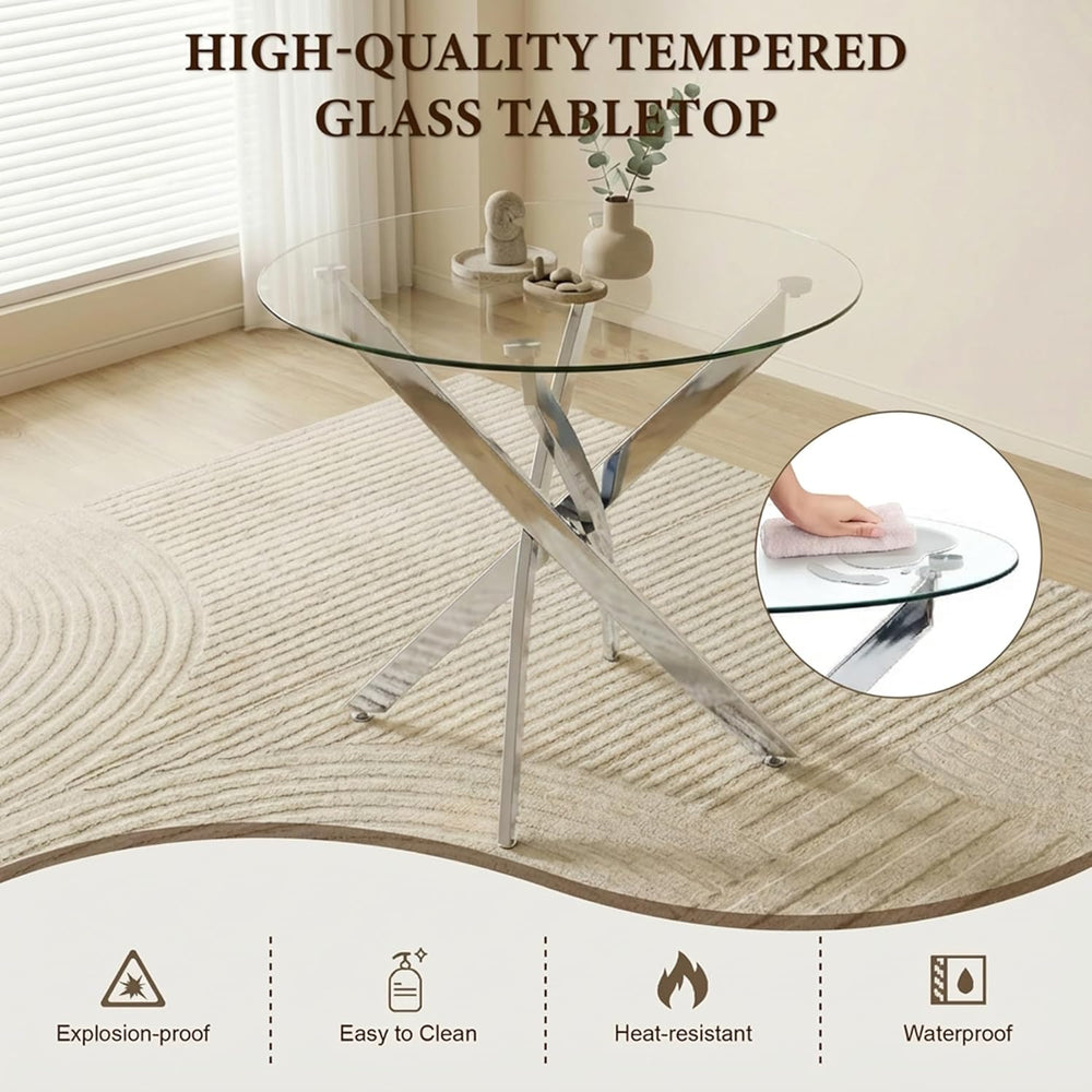 Round Glass Dining Table Set for 4, Modern Kitchen Table Chairs Set of 4, 35&...