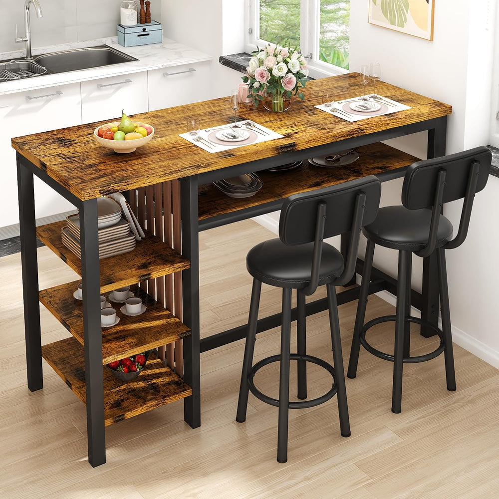 DKLGG 3-Piece Bar Table and Chairs Set, Counter Height Dining Table Set with ...