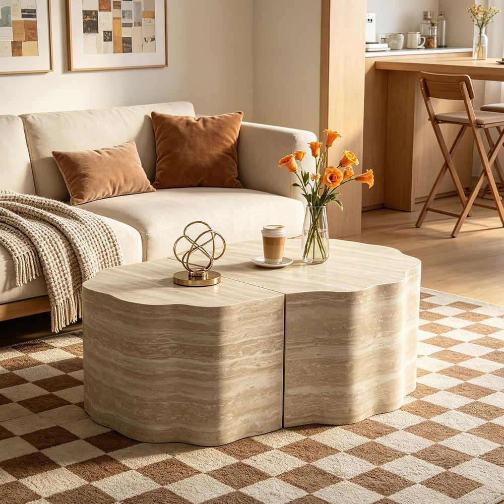 Round Nesting Coffee Table Set of 2, Wood Nesting Side End Tables | Pre-assem...