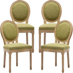 French Country Dining Chairs Set of 4, Olive Green Kitchen & Dining Room Chairs Set of 4, Linen Upholstered Dining Chairs, Wood Legs, Sillas De Comedor (Fabric, Olive, 4Pcs)