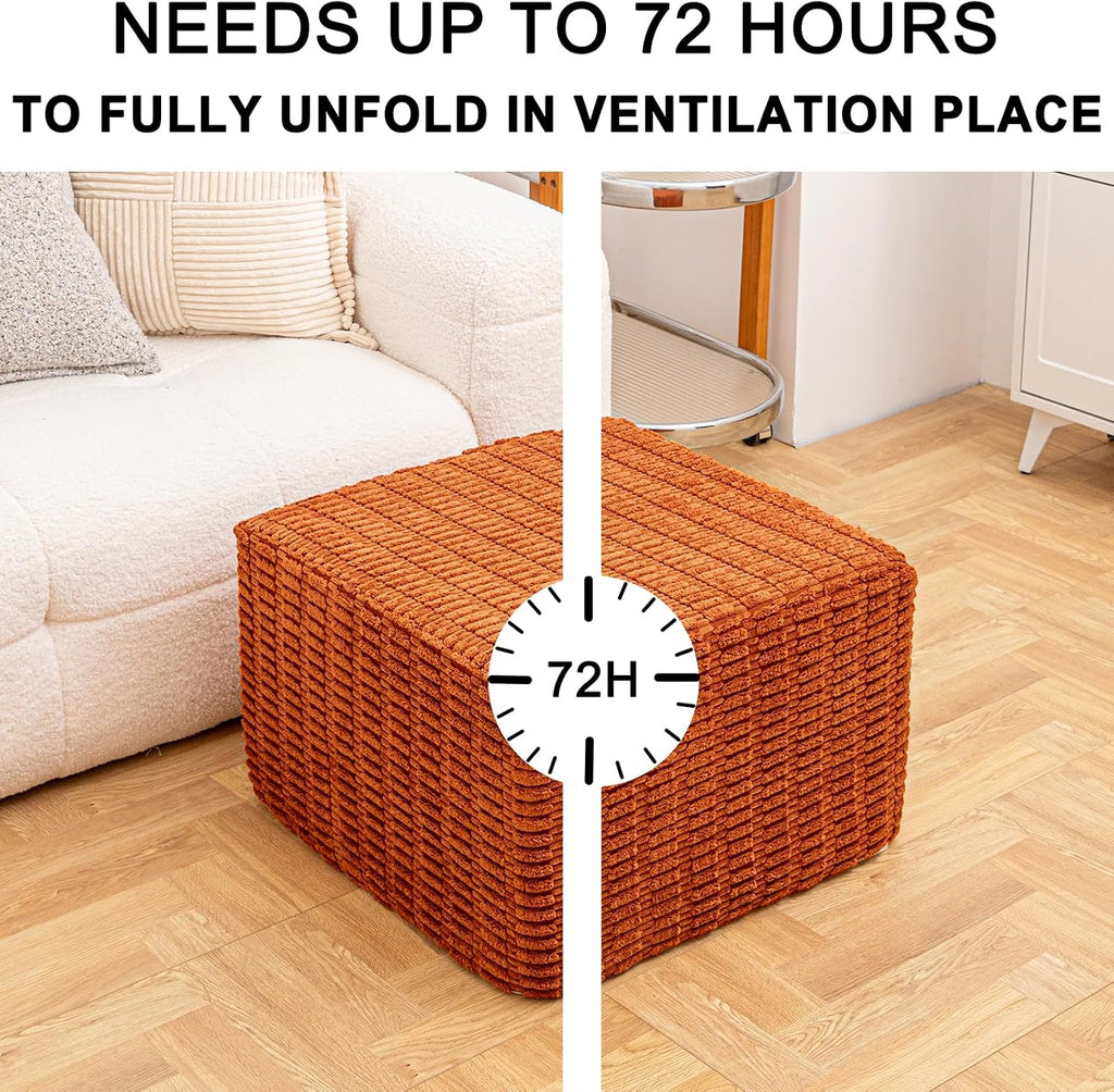 Asuprui Square Pouf Ottoman Foot Rest, Orange, 20x14 in,All-One Foam Filler | Footstool Ottoman,Stuffed Pouf Ottoman,All-One Foam Filler, Footrest,Beanbag Chair,Floor Pouf for Living Room Wedding Bedroom