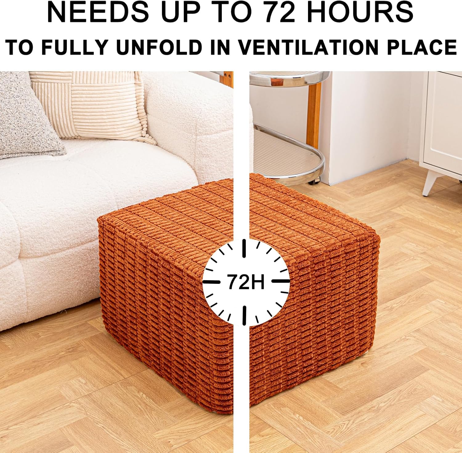 Asuprui Square Pouf Ottoman Foot Rest, Orange, 20x14 in,All-One Foam Filler | Footstool Ottoman,Stuffed Pouf Ottoman,All-One Foam Filler, Footrest,Beanbag Chair,Floor Pouf for Living Room Wedding Bedroom