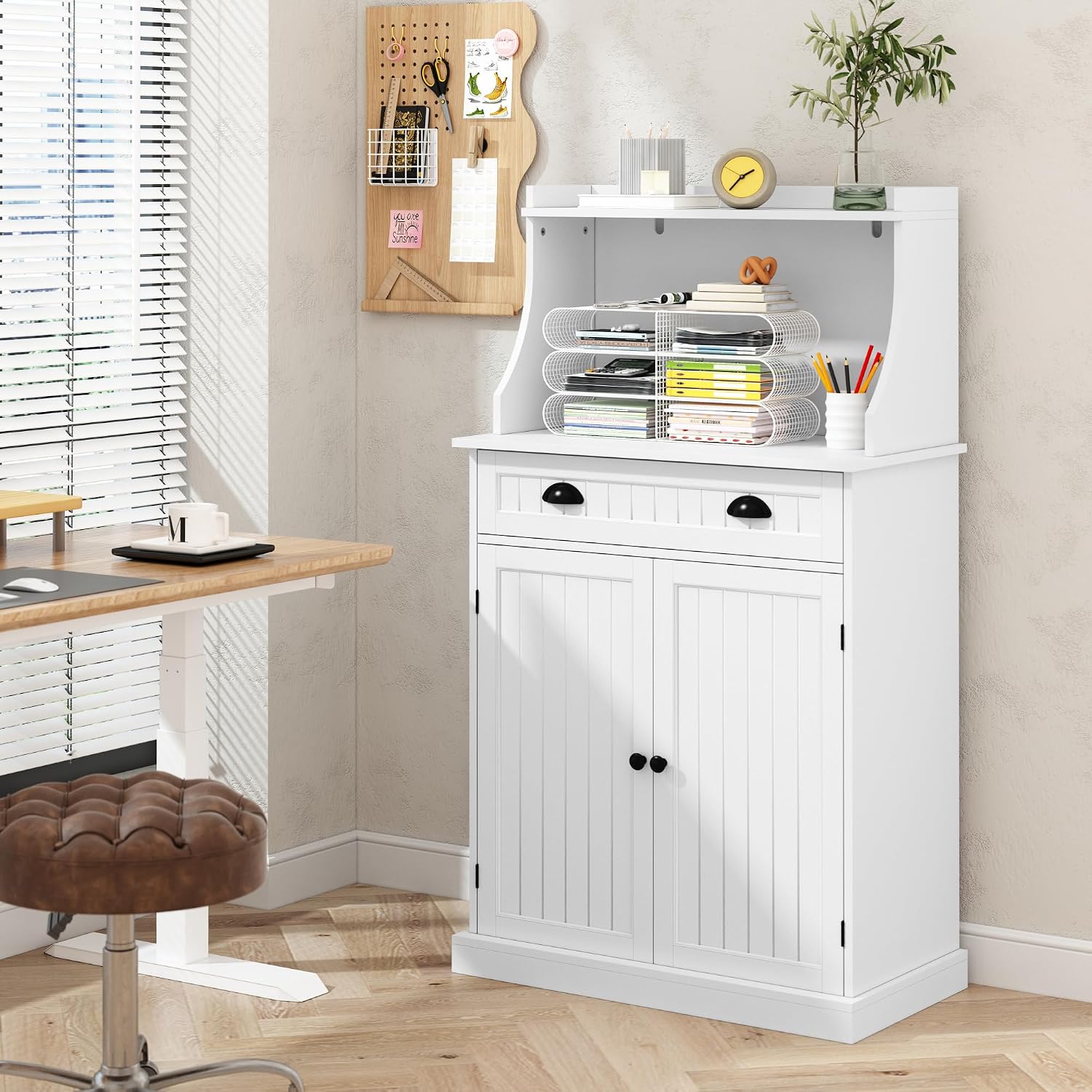 ARTPOWER 54" Kitchen Microwave Cabinet/Stand with Storage and Drawers, Pantry Storage Cabinet with Hutch & Adjustable Shelves for Kitchen, Dining Room, Living Room, Hallway in White