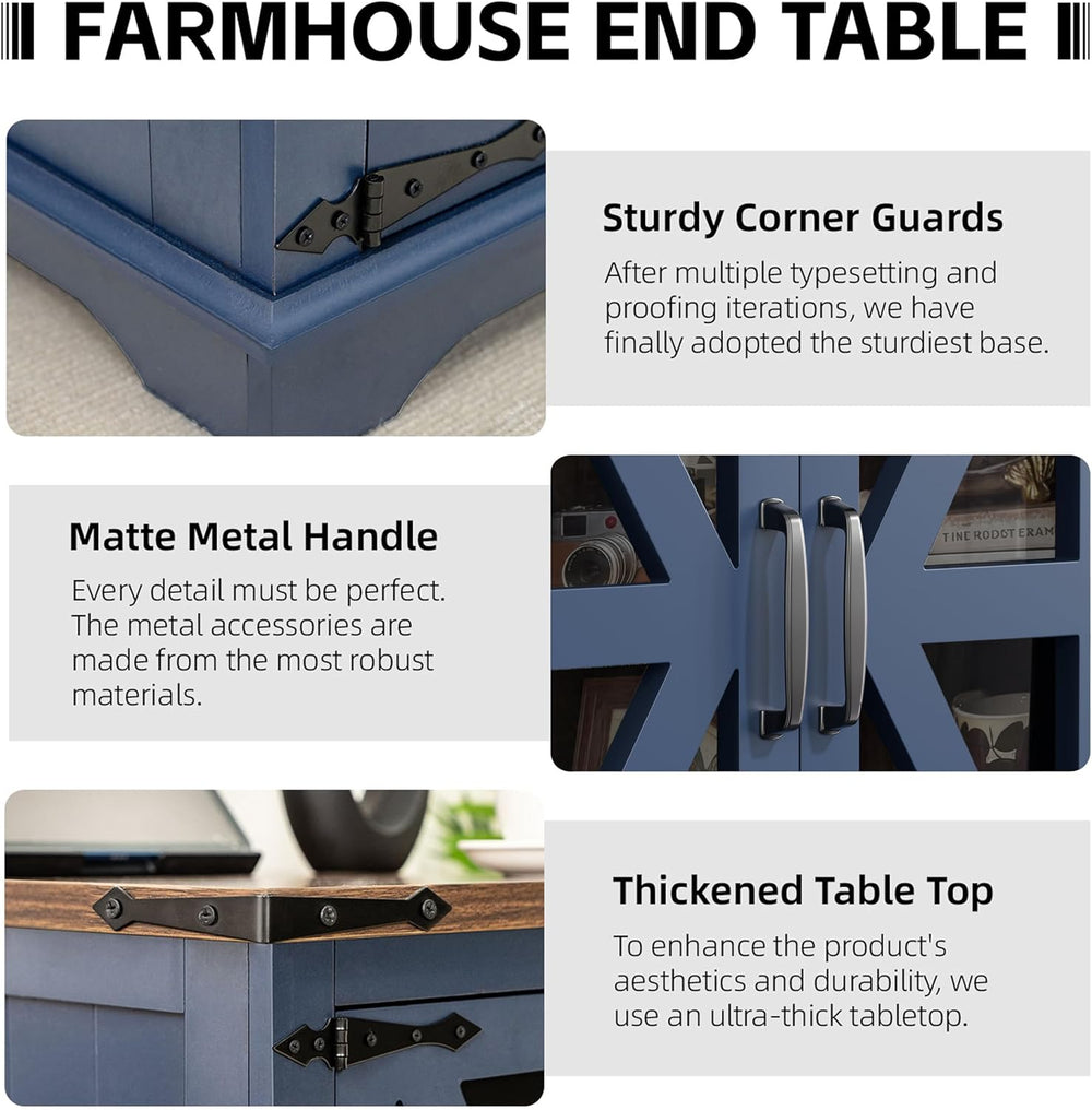 Farmhouse End Table, 24" Large End Tables with Storage, Rustic Square So...