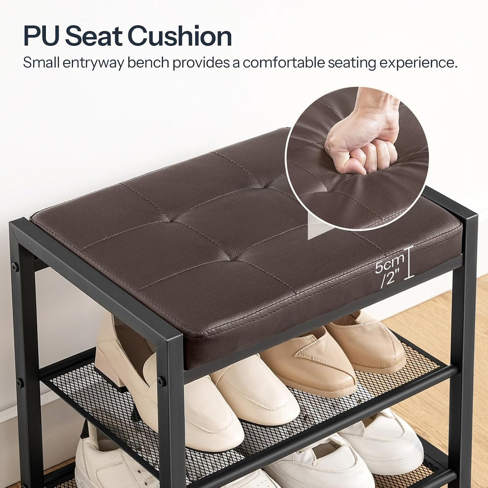 HOOBRO Small Shoe Bench, 3-Tier Shoe Rack, Shoe Storage Bench with PU Seat Cu...