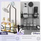 SWTYMIKI Bathroom Shower Caddy Hanging - Extended Length 2 Tier Rustproof Over Shower Head Organizer, No Drilling Bathroom Shelf with 14 Hooks & Soap Holder, Anti-Swing Rack, Black, Medium