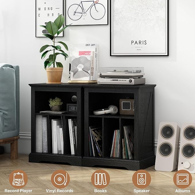 Farmhouse Record Player Stand, 3 Tier Turntable Stand with Vinyl Record Stora...