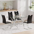 Goujxcy Dining Chairs Set of 2, Modern High Back Kitchen Chairs with Metal Legs and Faux Leather Padded Seat Upholstered Dining Chairs for Dining & Kitchen,Living Room (Black&Silver, Set of 2)