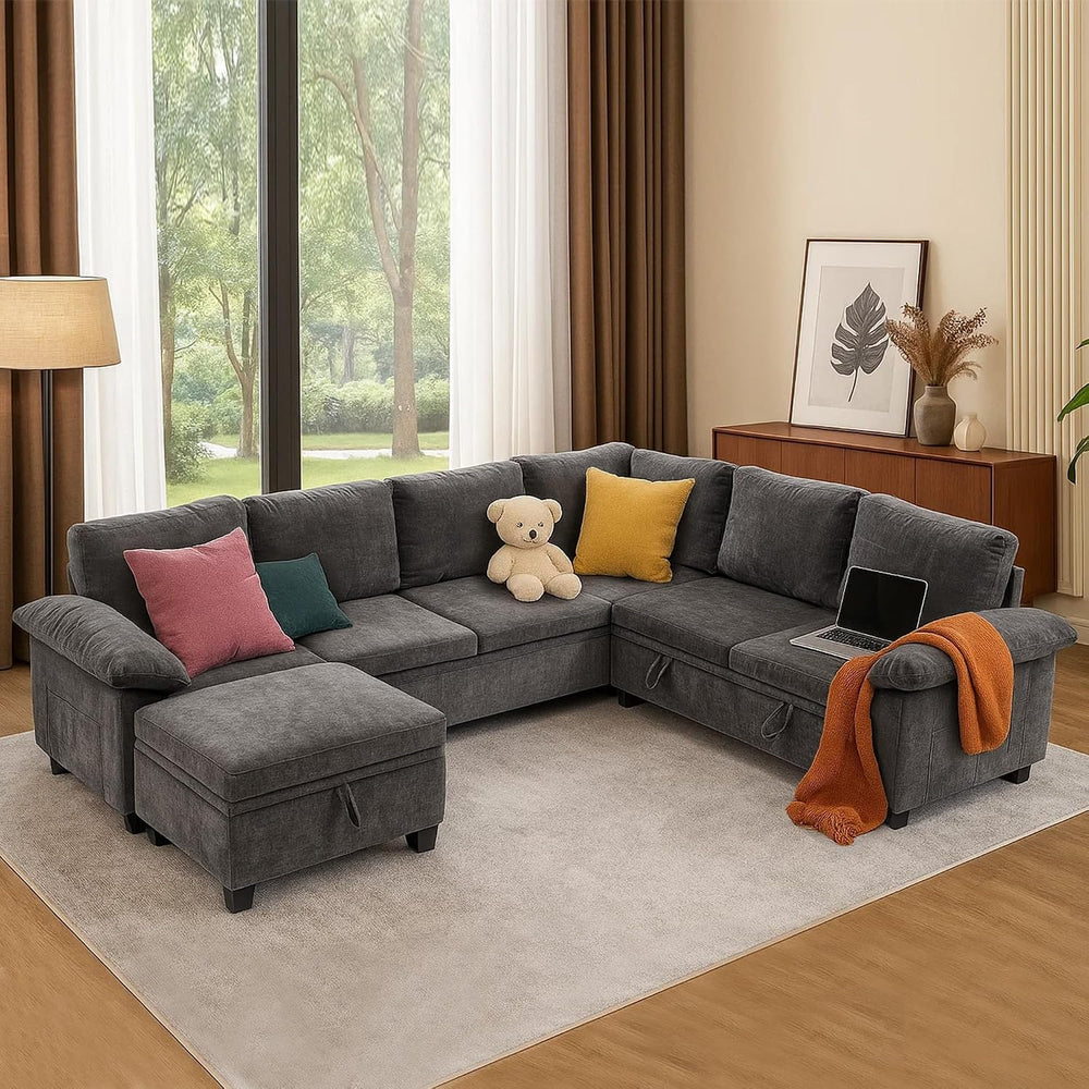 Modular Sectional Sofa with Pull Out Bed Sleeper Sofa L Shaped with Storage, ...
