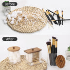 Tbestmax Qtips Dispenser Bathroom Container, 10/12 oz Big Cotton Ball Holder, Apothecary Jar Organizer for Storage Cotton Swab, Round Pads, Floss Picks (Brown Wood Lids)