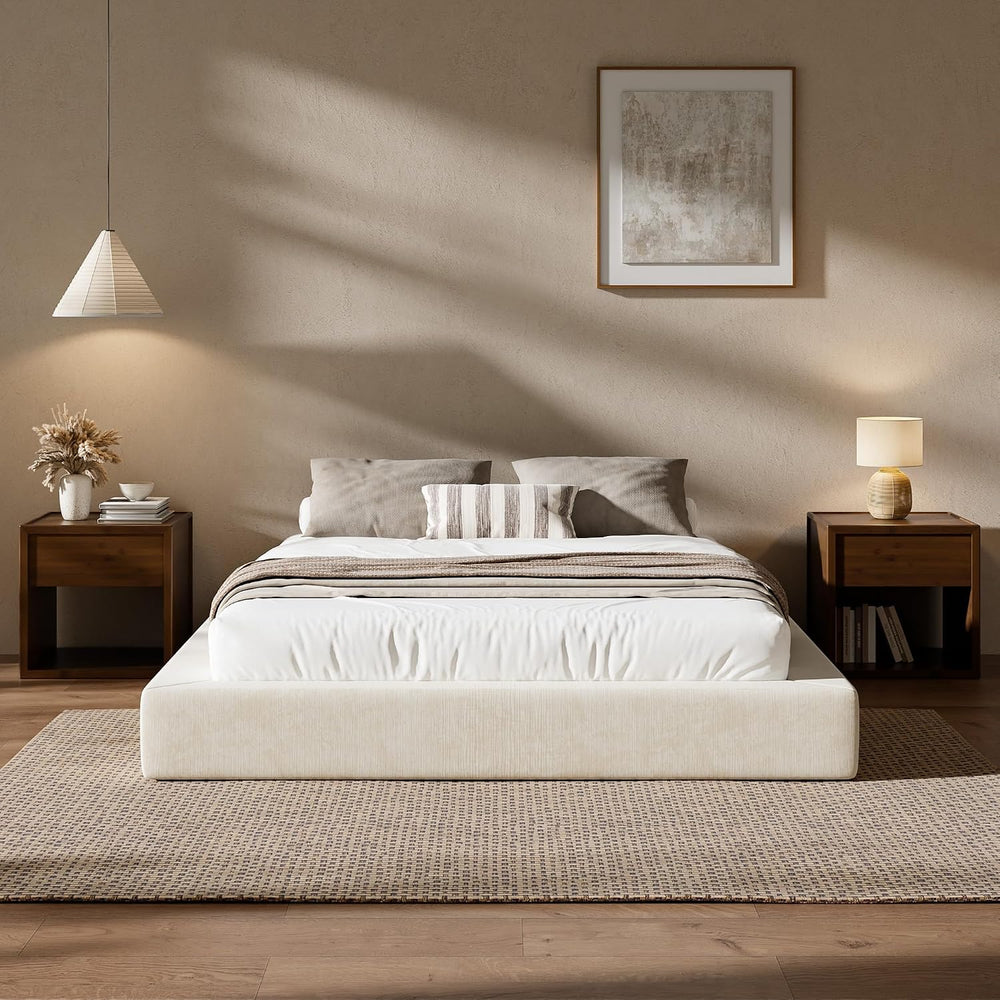 RECCI AirFrame Queen Upholstered Bed Frame with Square Cushioned Base